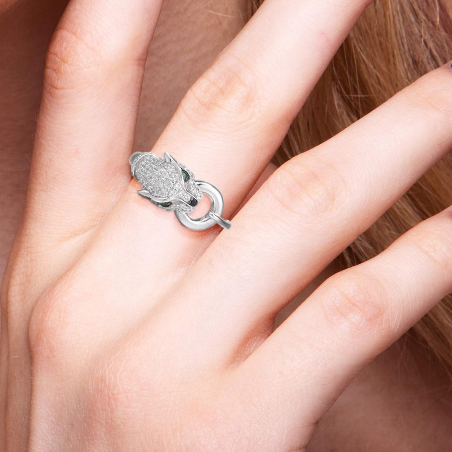 Santuzza Panther Ring 925 Sterling Silver Leopard Rings Cubic Zirconia Green Spinel Jaguar Jewelry - Image 5