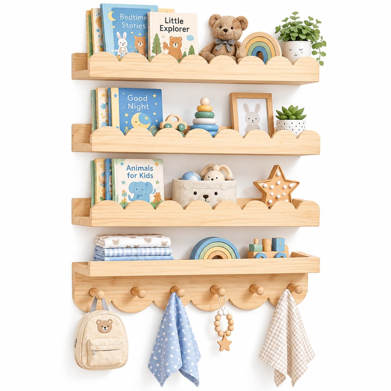Nursery Book Shelves Set of 4 Nursery Scalloped Shelf Baby Floating Shelves