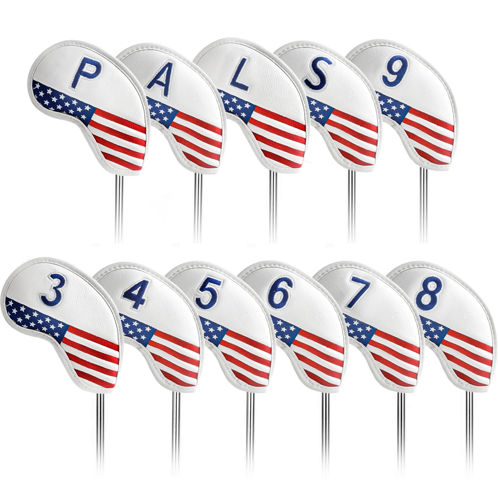 Golf Club Head Covers for Irons Magnetic Closure Value 11 pcs/Set, Double Number Printed Headcovers Deluxe Synthetic Leather Professional Durable Thick Black Blue Red Fit All Brand Clubs (White) โ image 1