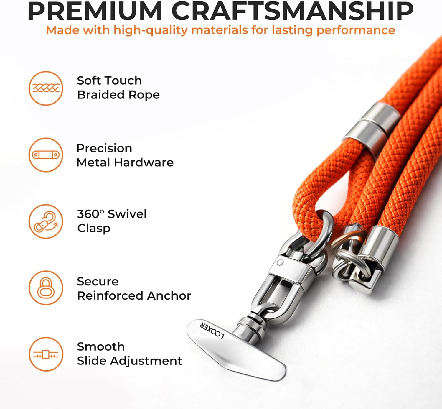 LOOXER® Premium Crossbody Phone Strap | Adjustable Universal Phone Lanyard with TPU Anchor Tag & Precision Metal Hardware | Hands-Free Carry, Designed in England (Sunset Orange)