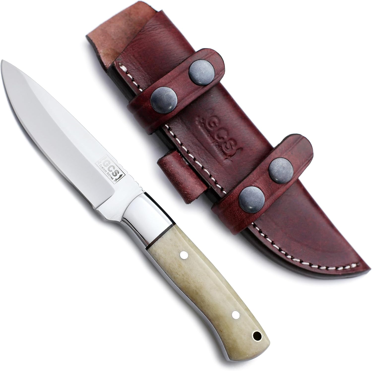 GCS Handmade D2 Tool Steel Tactical Hunting Knife with Leather Sheath and Full Tang Handle Designed for Hunting and Camping & EDC GCS 761