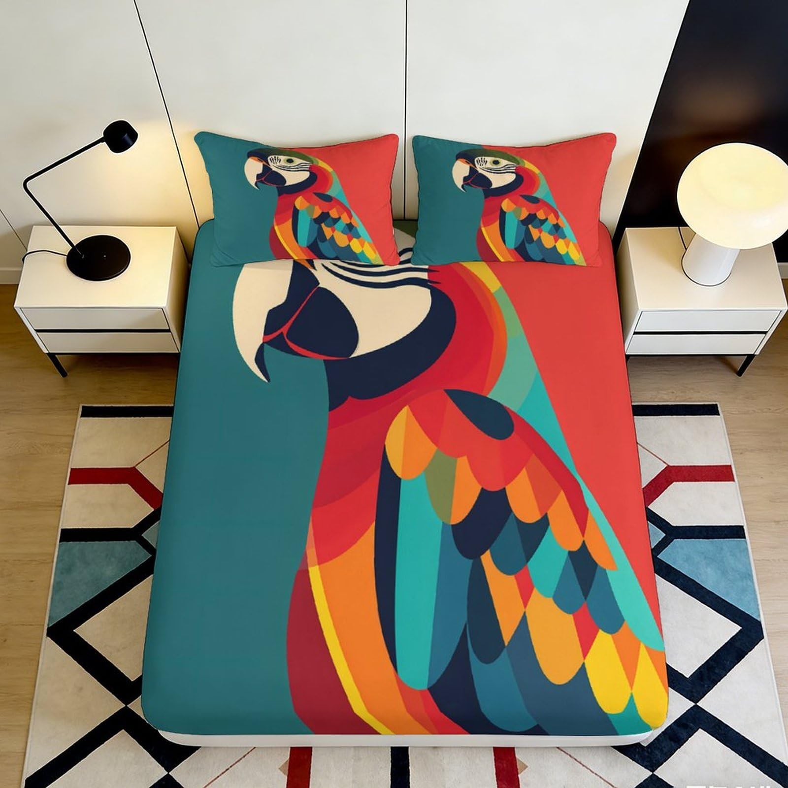 Jqzkxnhpbr Style-10 3D Printed Colorful Parrot Fitted Sheet Microfiber Soft Breathable Tropical Bird Bed Cover For Bedroom Dorm Decor 90X200x25cm