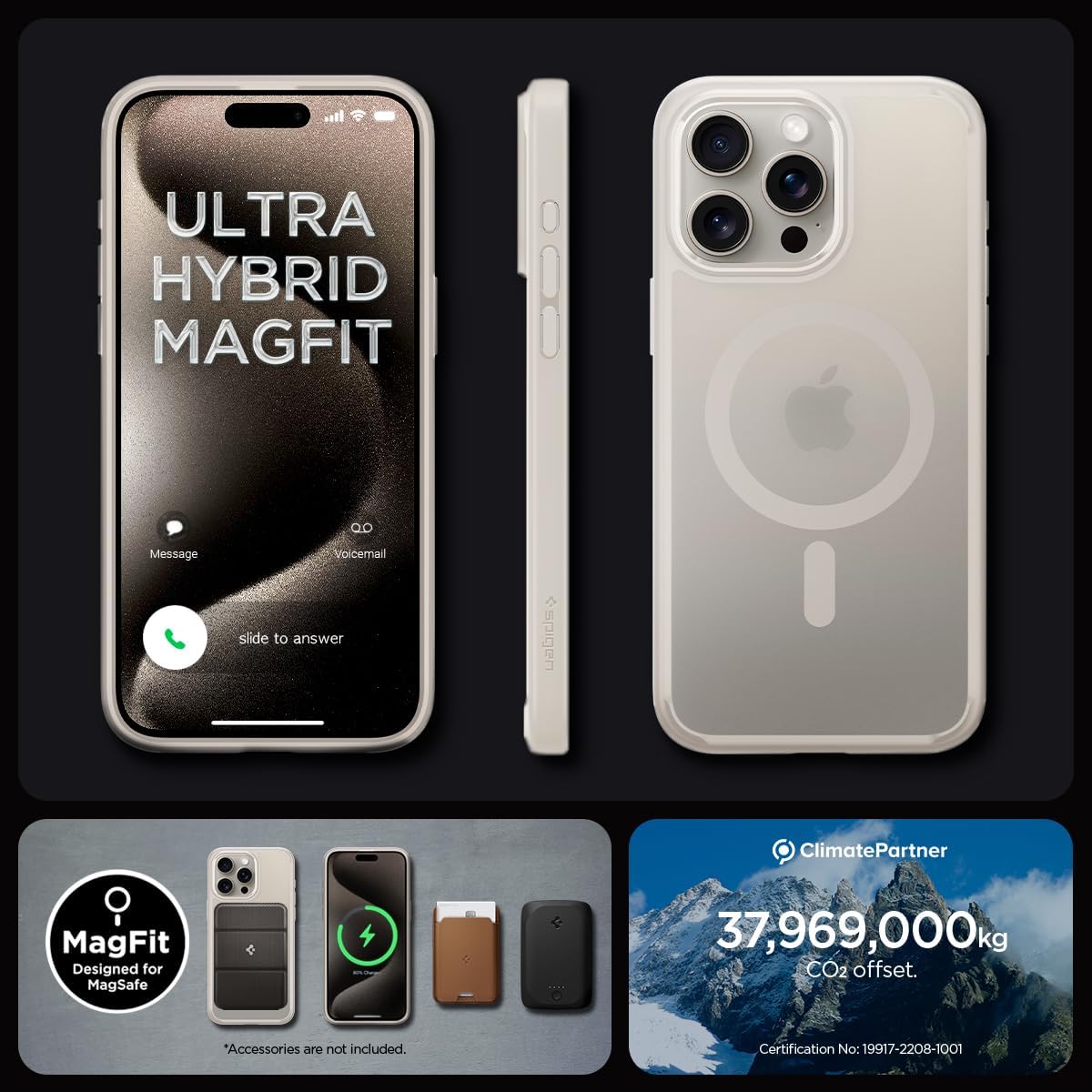 Spigen for iPhone 15 Pro Max Case, Ultra Hybrid MagFit [Anti-Yellowing] [Compatible with Magsafe] - Frost Natural Titanium - Image 7