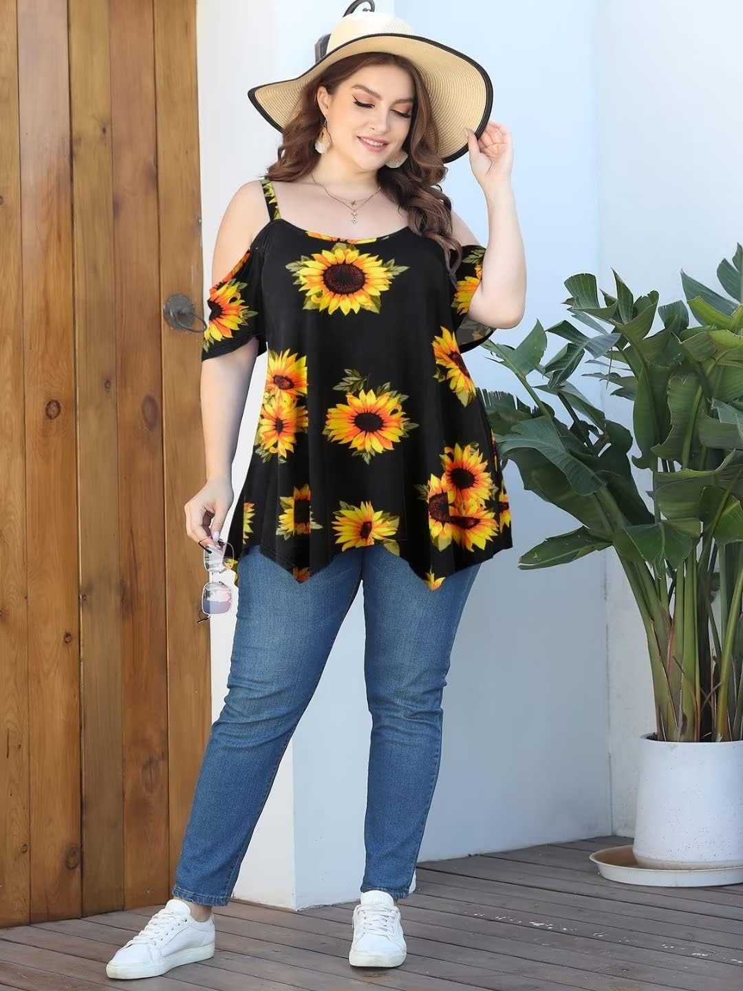 LARACE Cold Shoulder Tops for Womens Summer Clothes Spaghetti Strape Tunic Oversized Shirts Asymmetrical Plus Size Blouse - Image 7