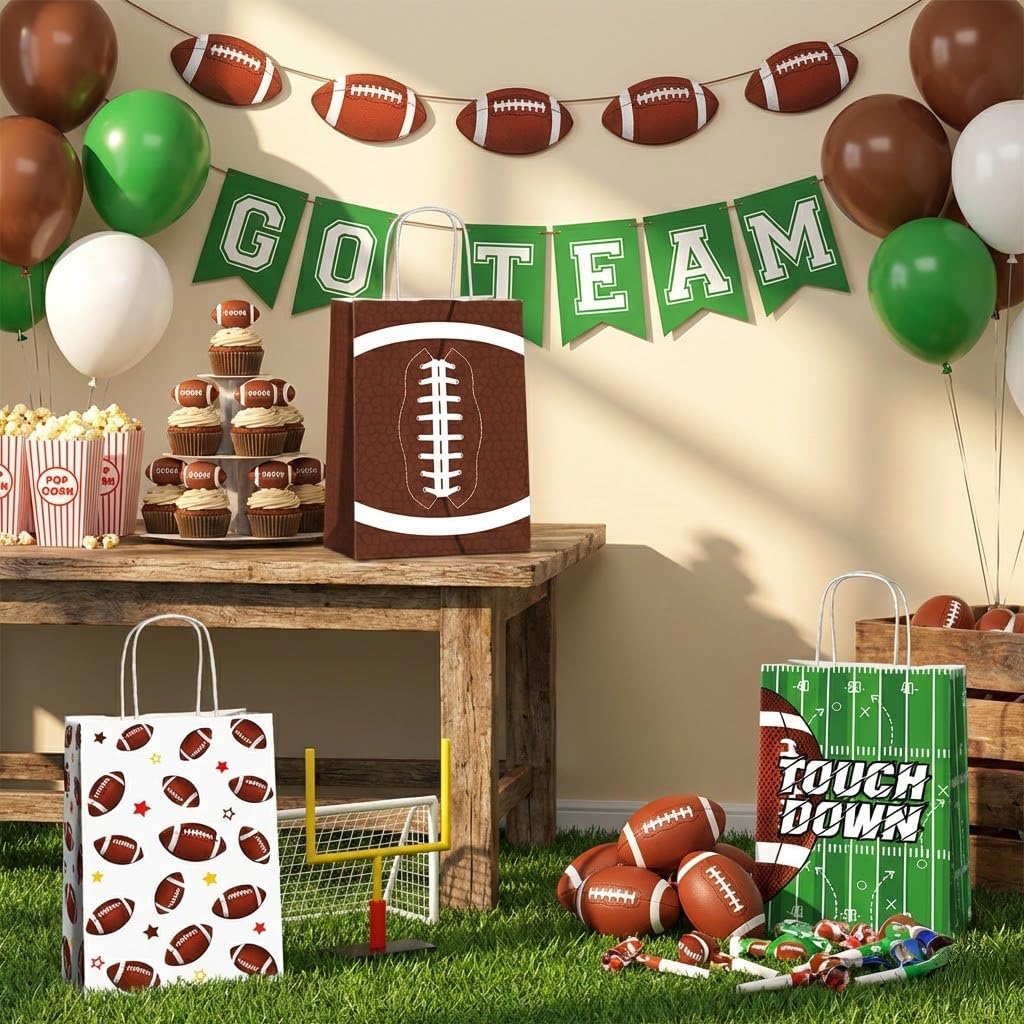 JOYGATHER 24 Pcs Football Party Favors Bags with Handles, Football Goodie Gift Candy Treat Snack Bags with 3 Different Types for Birthday Party Supplies - Image 5