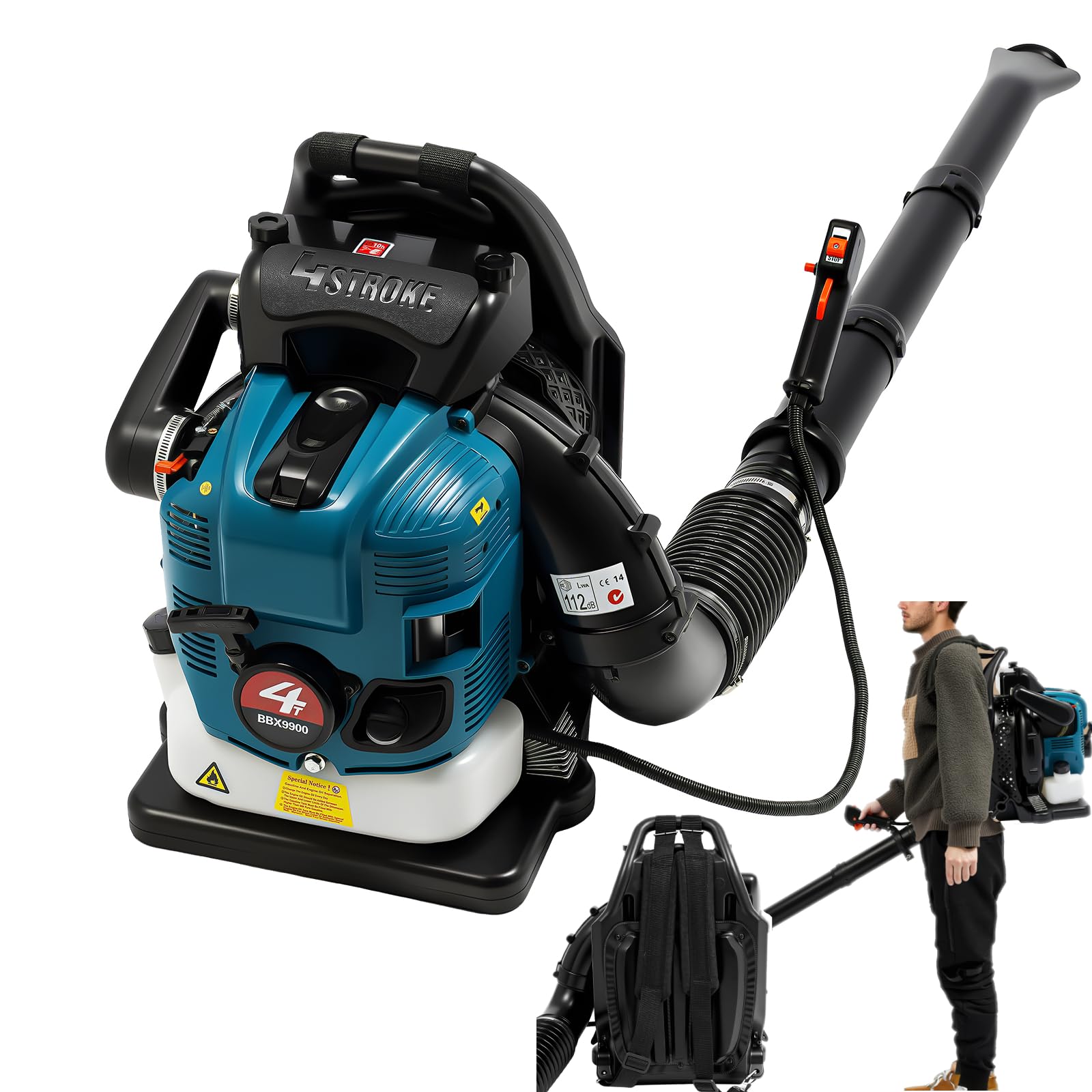 soffiatore a scoppio 75,6 cc, 4 tempi, 2,6 kw Backpack Leaf, leggero-soffiatore per foglie, 112 dB, avviatore manuale, soffiatore per foglie, soffiatore per terrazze
