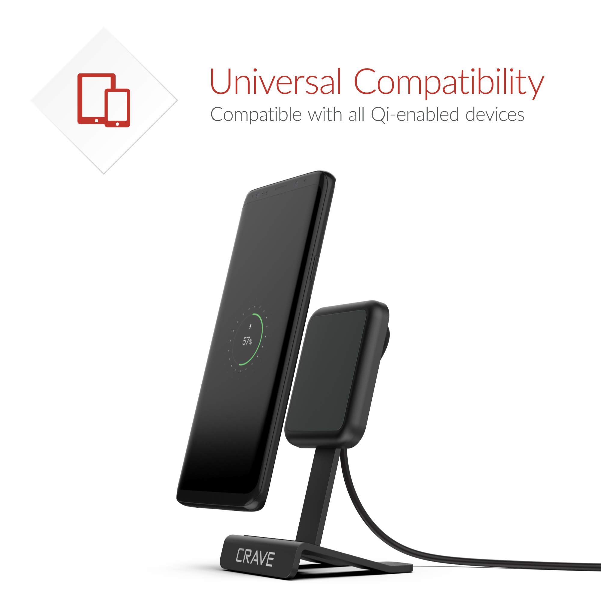 Crave Wireless Charging Stand, Fast 10W Qi-Certified Wireless Charging Pad for iPhone 12, 11, Xs, XR, 8, Samsung Note 20, Note 10, S21, S20, S10 - Black