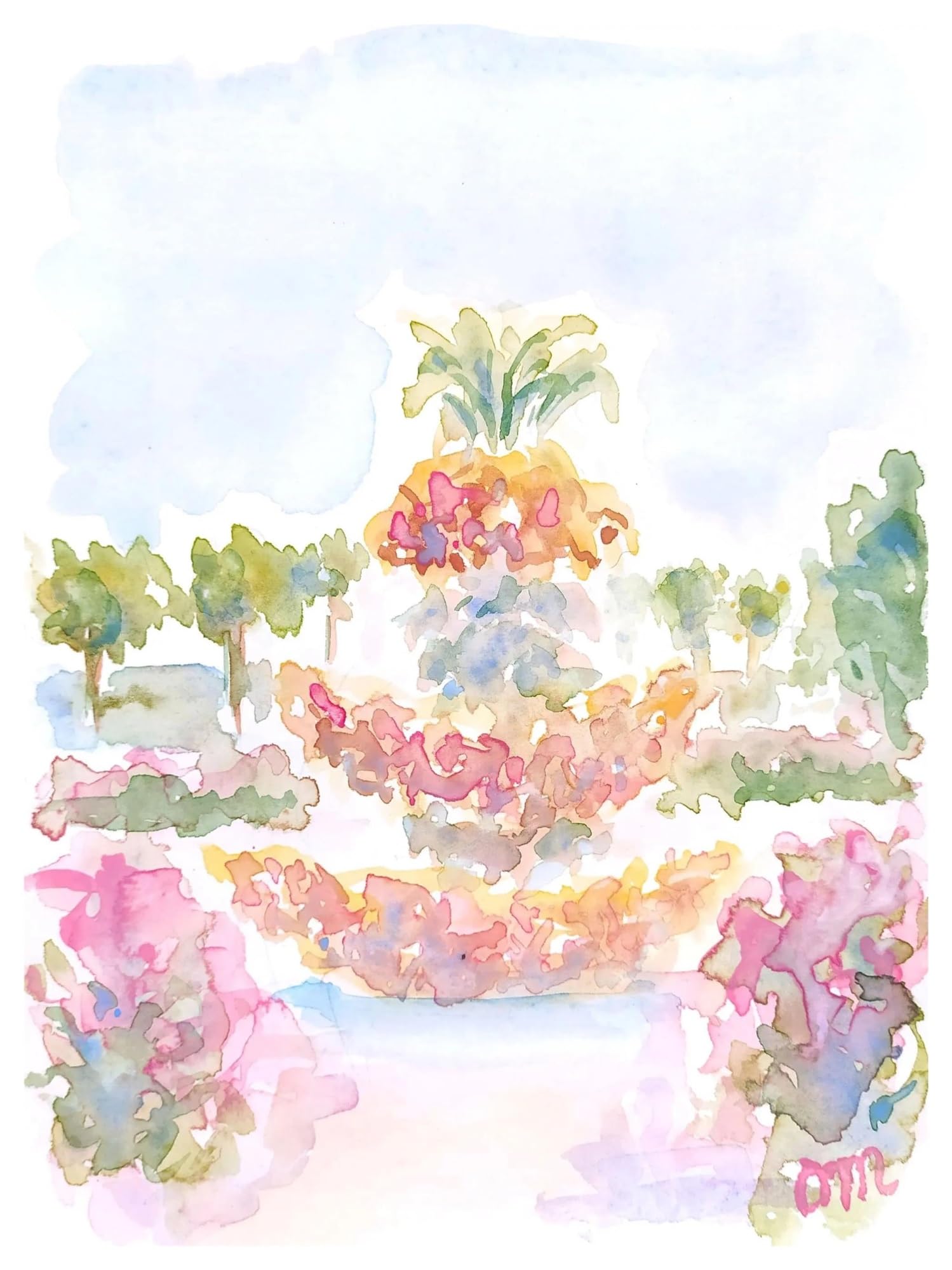 Tableau déco nature aquarelle rose pastel, impression sur toile 40x60cm pour décoration murale