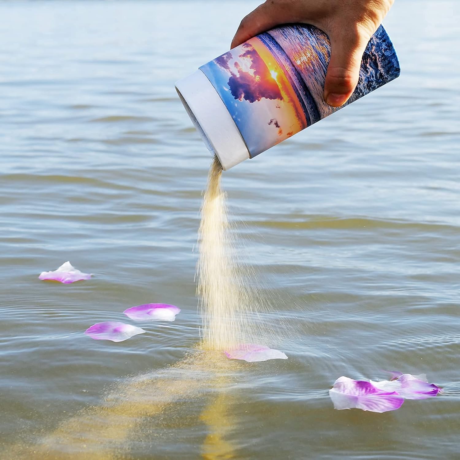 Set of 2 40 lbs Small ECO Scattering Tube Urn for Human Ashes, Biodegradable Decorative Spreading Cremation Urn for Adult Male Female Pet Dog Cat Ashes, Including ECO Artificial Flowers(Beach Sunset) - Image 3