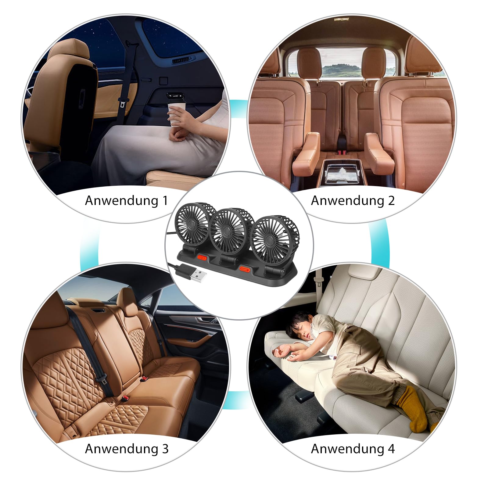 BORDEAG Ventilatore Elettrico per Auto,360°12V 24V Ventilatore USB Auto Portatile,Ricaricabile Ventilatore da Tavolo Silenzioso,Ventola Clip-On Regolabile per Camper,Camion,Berlina/SUV/RV/Barca