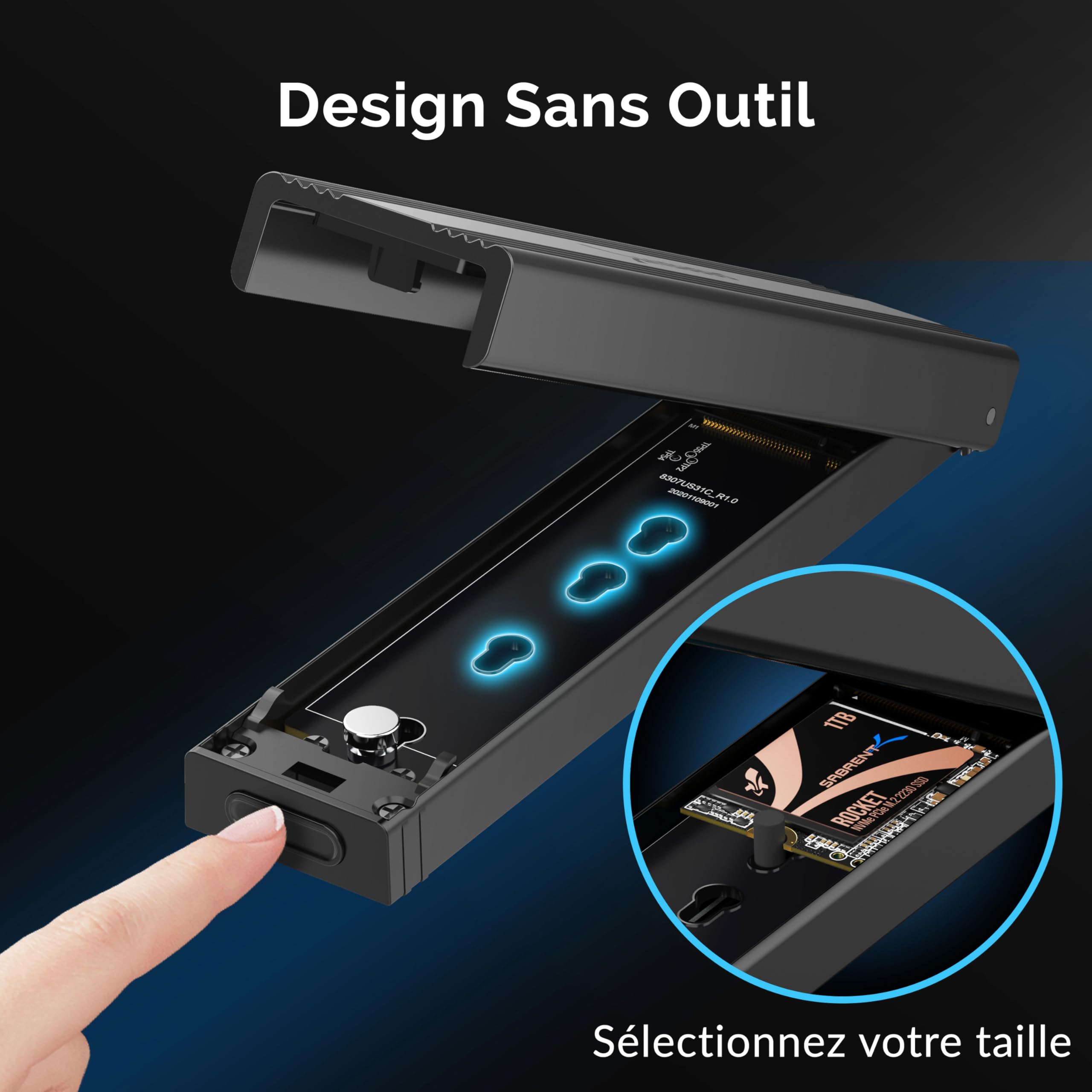 SABRENT Boitier SSD NVMe M.2, Adaptateur SSD M2 USB 3.2 Gen2 10Gbps, Boitier NVMe Externe en Aluminium Durable pour PCIe, M.2 SATA, M Key/M+B Key 2230/2242/2260/2280, Adaptateur USB (EC-SNVE)