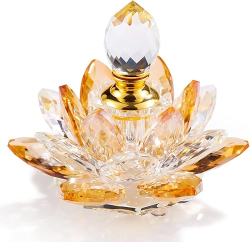 YWHL Mini Botellas de Perfume de Cristal Ámbar Decorativas de Loto, Botella de Perfume de Vidrio Vintage Vacía y Recargable, Figuras de Flor de Loto