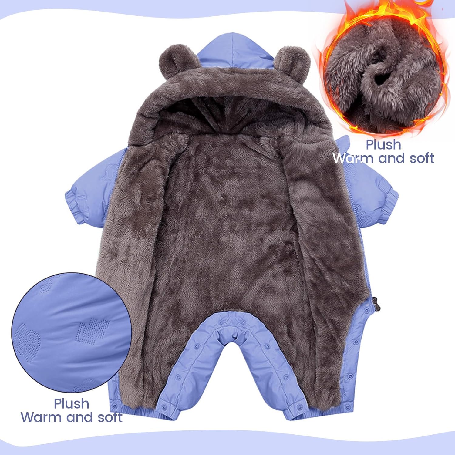 JiAmy Baby Snowsuit Newbron Hooded Winter Outfit Clothes Infant Warm Bear Onesie Zipper Coat Jumpsuit Romper - Image 2