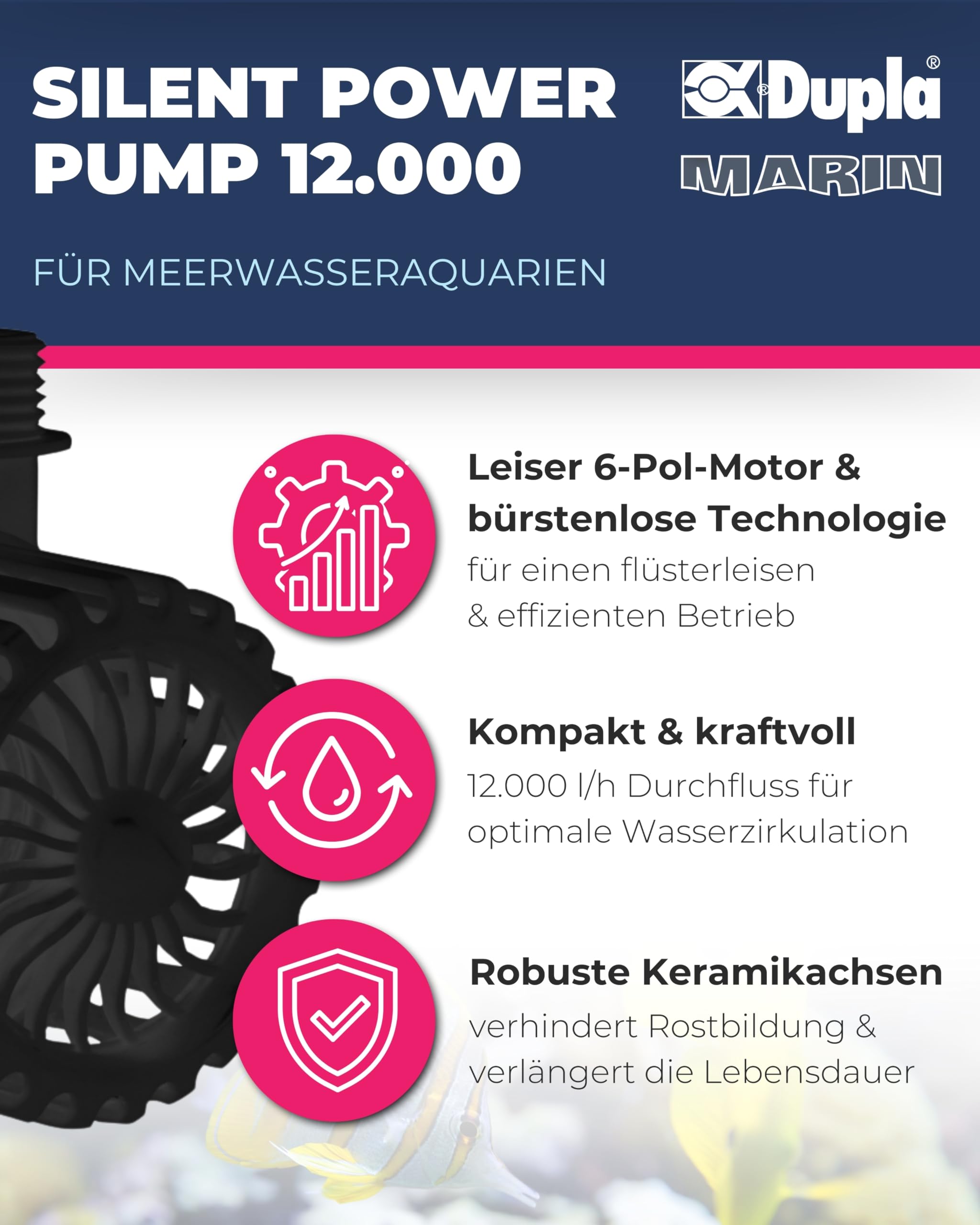 Dupla Marin Silent Power Pump I 12.000 l/h I Leistungsstarke Strömungspumpe für Aquarien I Leise & stromsparend I Optimale Zirkulation für Süß- & Meerwasser I Vielseitiges Aquarium Zubehör