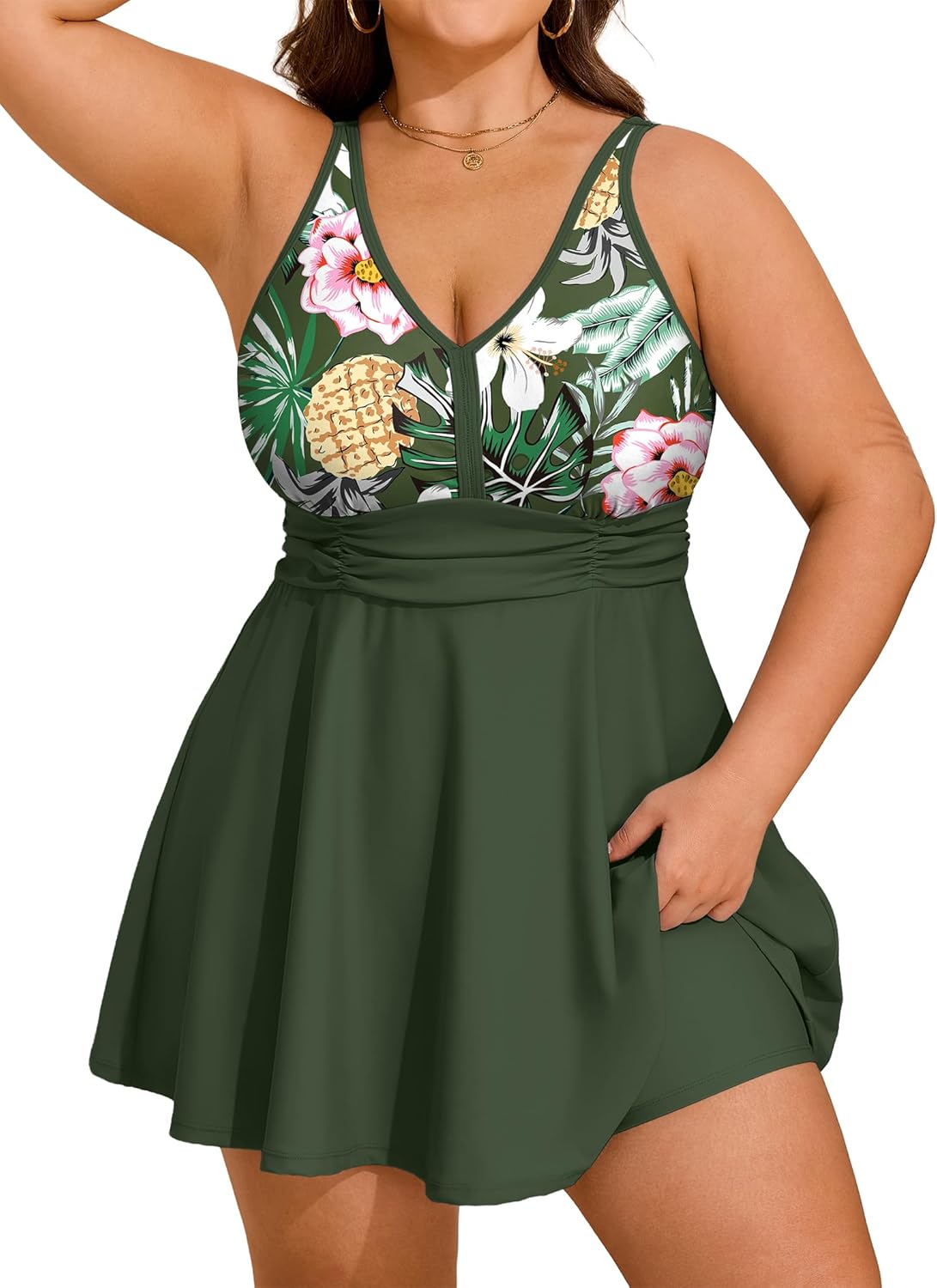 Arolina Swim Dress Swimming Suits for Women Plus Size Tankini Bathing Suits Swimwear Curvy Full Coverage Bathing Suit 18W Army Green