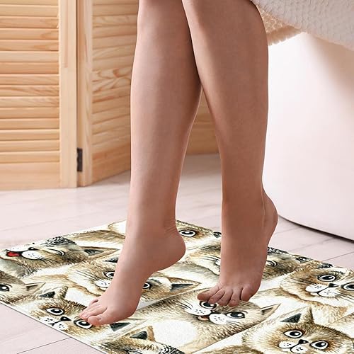 Miniatura 5 de Bonito patrón de cabeza de gato retro marrón tapete duradero para puerta delantera tapete de entrada antideslizante absorbente resistente a la