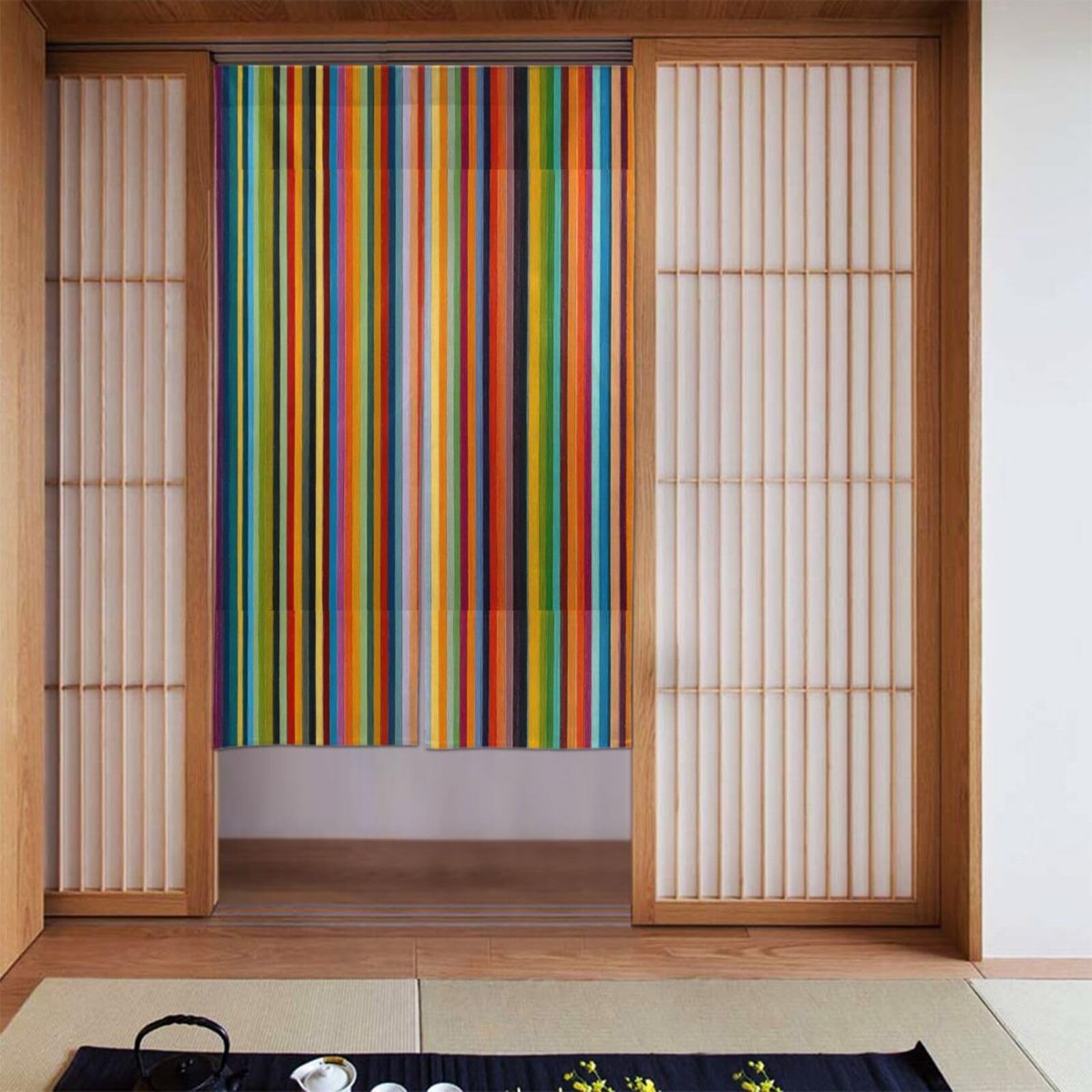 Cortina de puerta transpirable de dos piezas, ideal para separar el baño