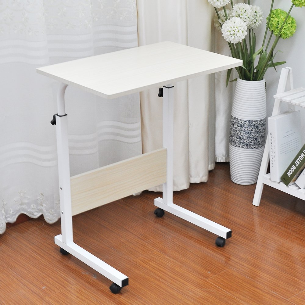 DlandHome 60 x 40 cm Tavolino Computer con Tavolino Regolabile in Altezza a Rulli con 4 Rotelle Bloccabili per Ufficio Camera da Letto, Acero