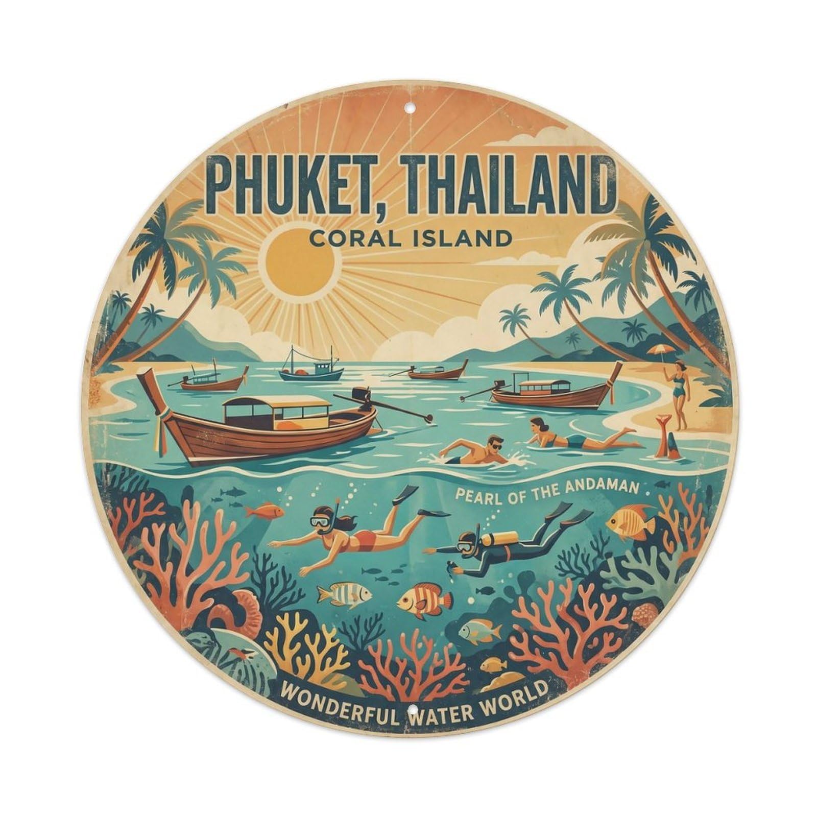 Odgynaw 8X8inch(20X20cm) Phuket Coral Island Lagoon Travel Beach Southeast Asia Metal Tin Sign