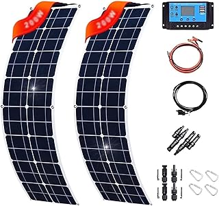 Kit Panneau Solaire 400W 600W 800W 1200W,Panneaux Solaires Souple,Solaires Monocrystalline Haute Efficacité ÉTanche,Avec ContrôLeur 40A,Pour Maison,Caravane,Bateau,2X200W