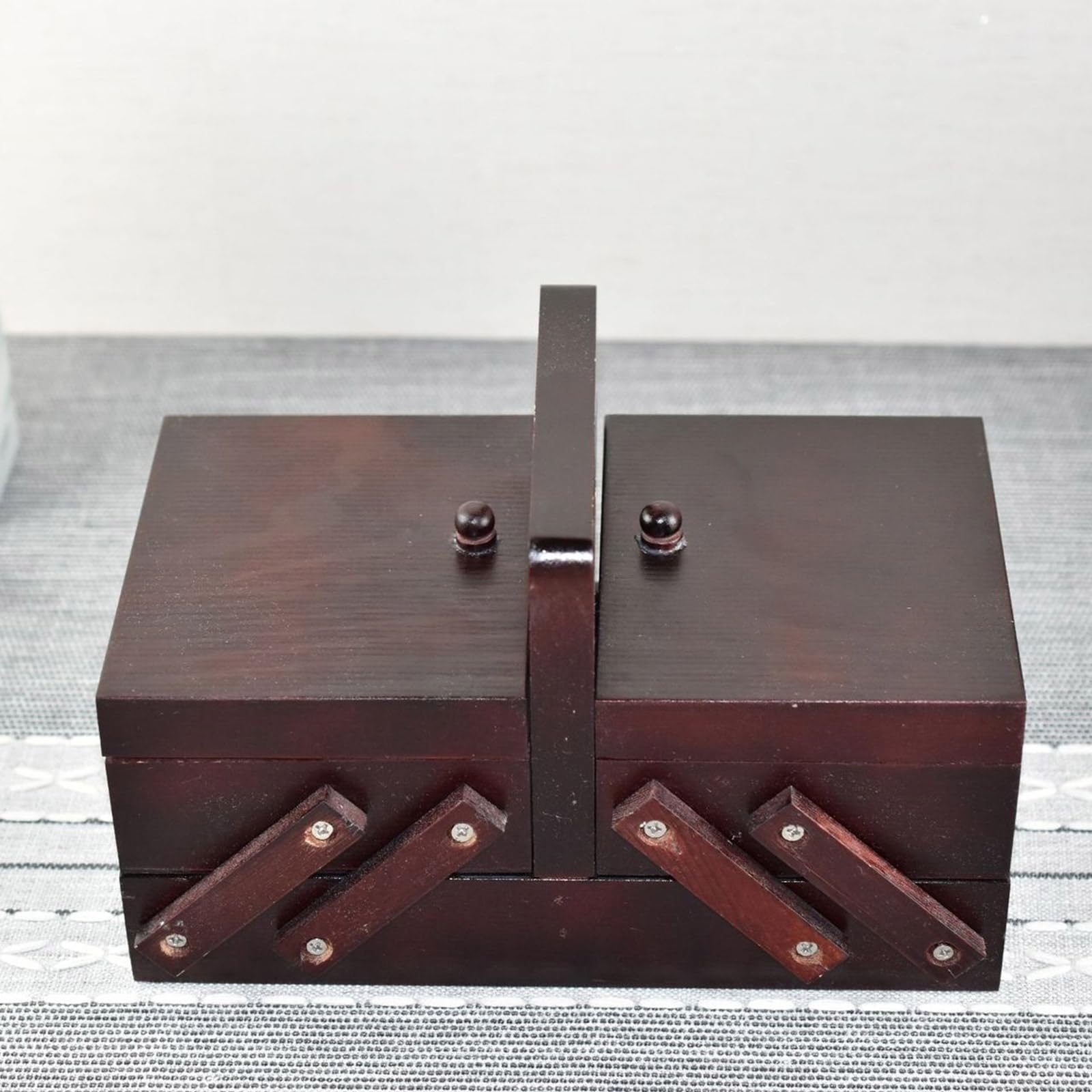 Caja organizadora de costura plegable de madera, caja de almacenamiento de herramientas de costura, organizadores de suministros de punto para bordar suministros de punto