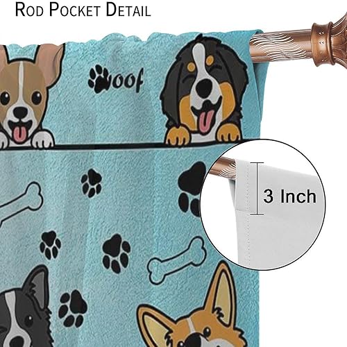 Miniatura 141 de Cortinas opacas con estampado de patas de perro, estampado de patas de perro y huesos, tratamiento de ventana, cortinas con aislamiento térmico