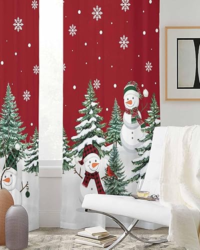 Miniatura 3 de Cortinas traslúcidas de muñeco de nieve de Navidad de 84 pulgadas de largo, juego de 2 paneles de cortinas para cocina, dormitorio, sala de estar