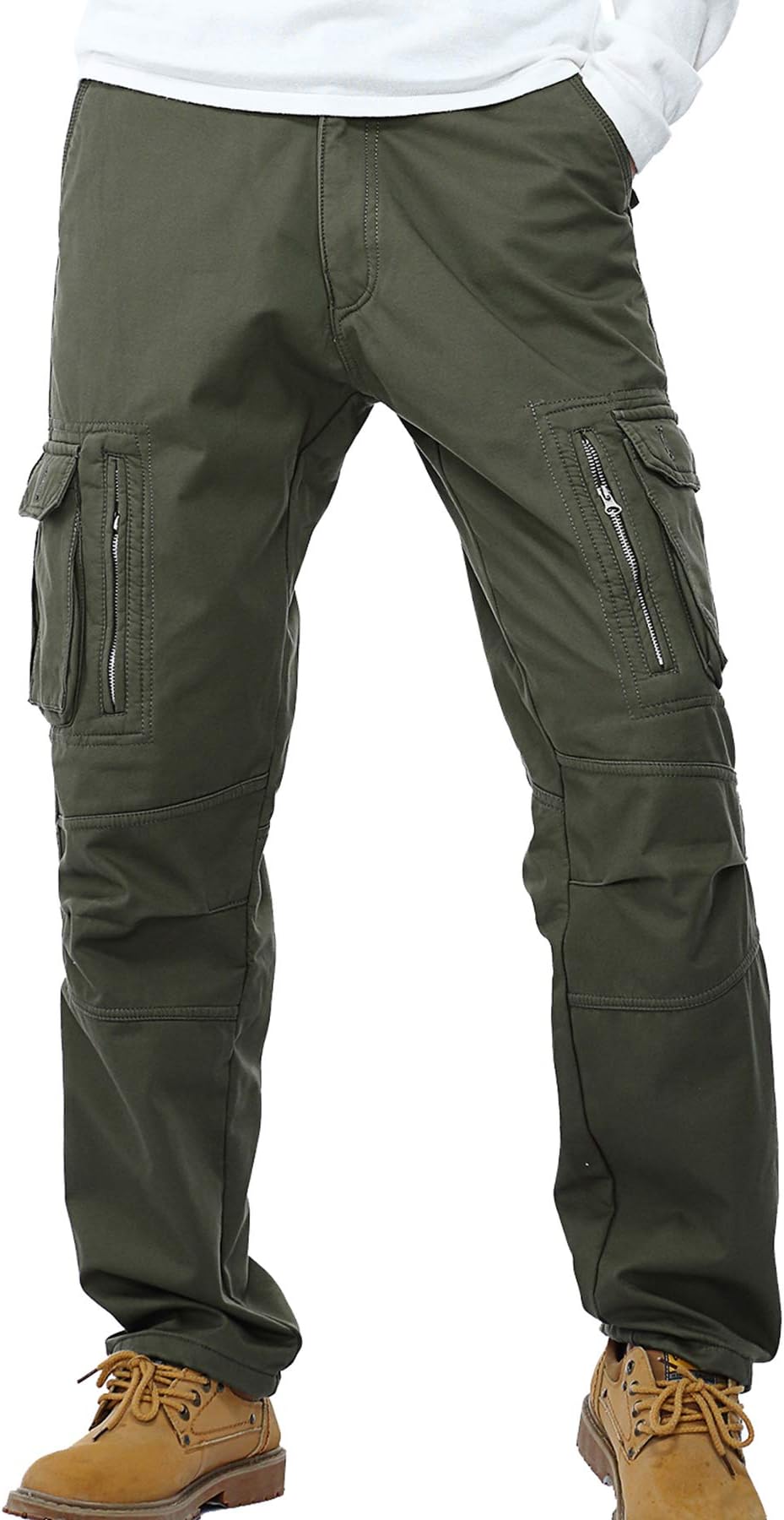 AYG Mens Warm Cargo Trousers Polar Fleece Thickened Cargo Camo Pants Combat Wiast