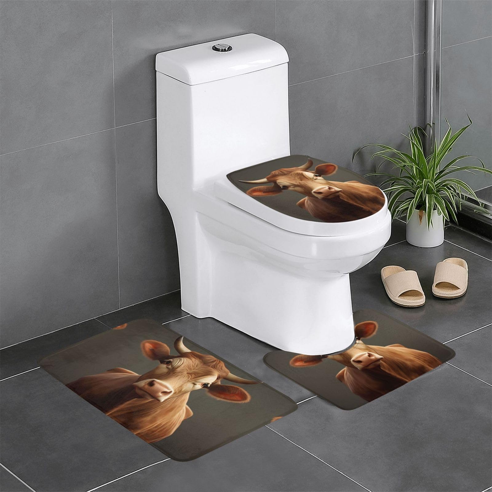 Tapis de bain motif vache lot de 3 antidérapants pour toilette et coiffeuse