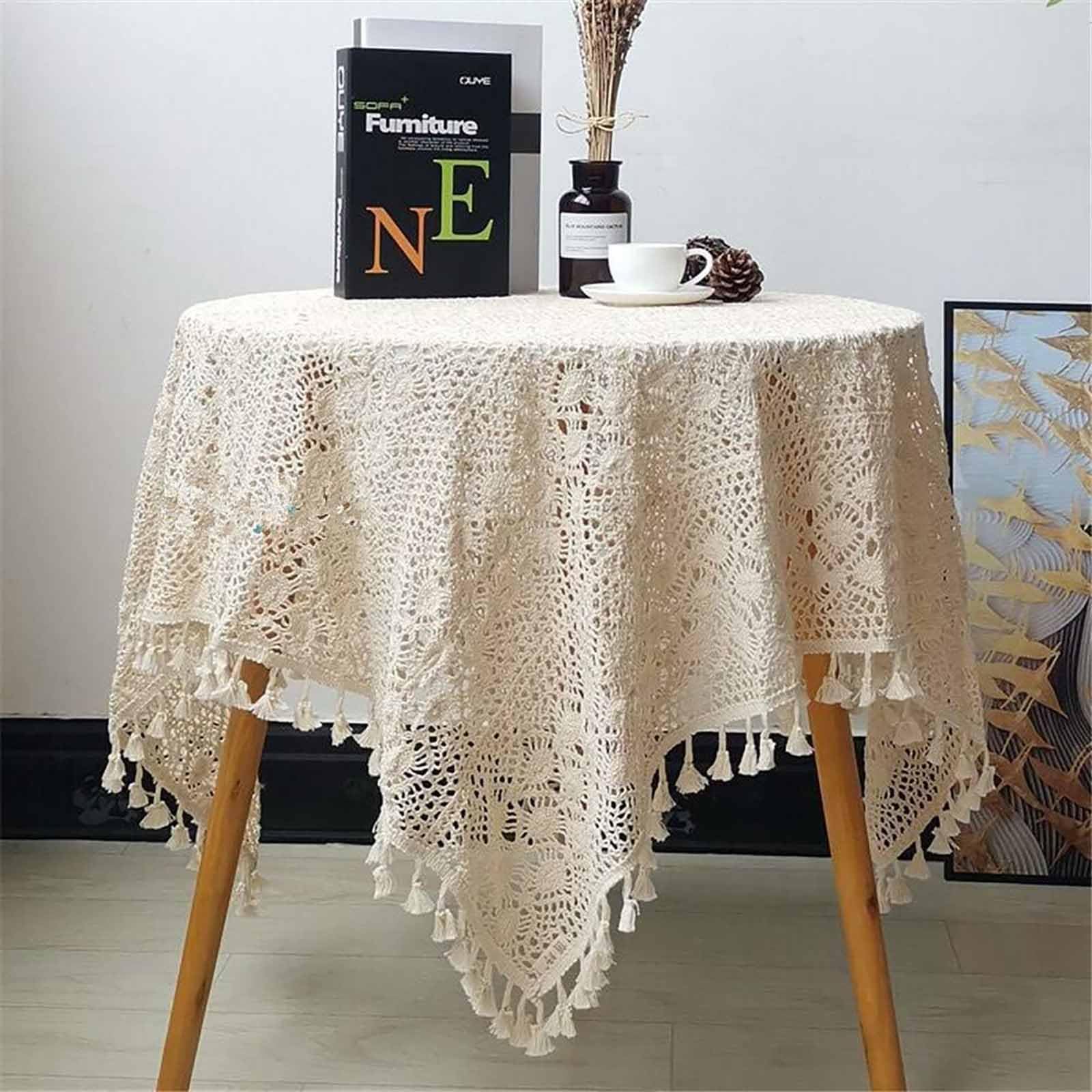 Tazweeq Vintage Crochet Tablecloth, Lace Tablecloth, Cotton Beige Square Tablecloth, Suitable for Table Decoration, Wedding, Home, Party