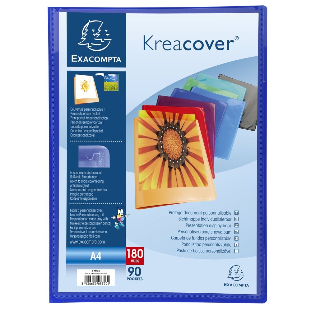 Exacompta - Réf. 5790E - 1 Protège-documents Kreacover Chromaline - 90 pochettes cristal lisse - 180 vues - pour A4 - dim 24 x 3