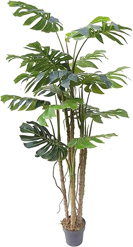 AMERIQUE Unique & Gorgeous - Planta artificial de seda con palmera Monstera tropical dividida Philo de 6 pies con maceta de plástico para el vivero,