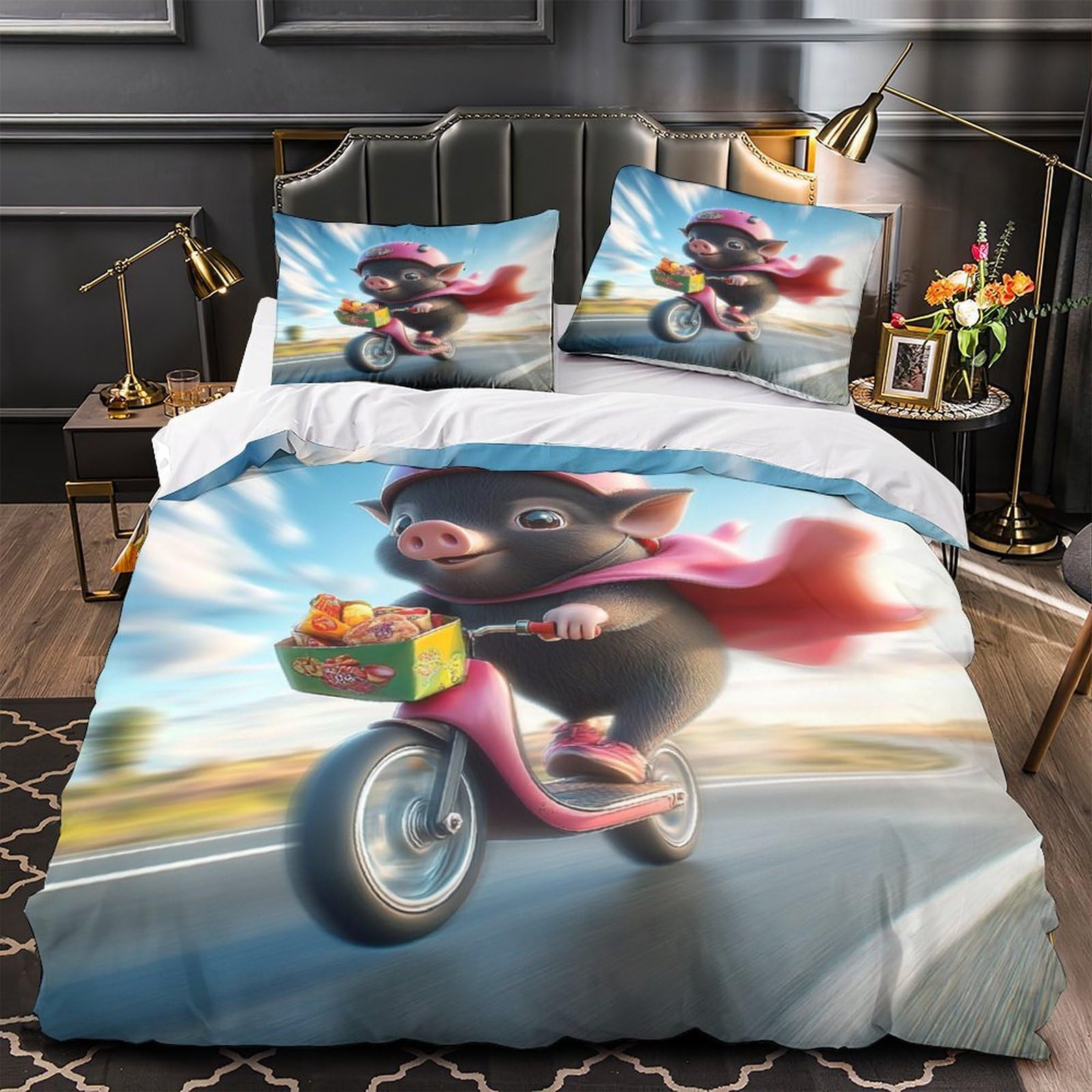 Housse de couette dessin animé de super-héros 3 pièces microfibre 200x200cm pour lit double