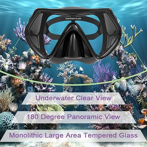 Miniatura 3 de WACOOL Juego de buceo profesional con válvula de purga de vidrio recubierto antivaho y pieza de boca de silicona antisalpicaduras para hombres y