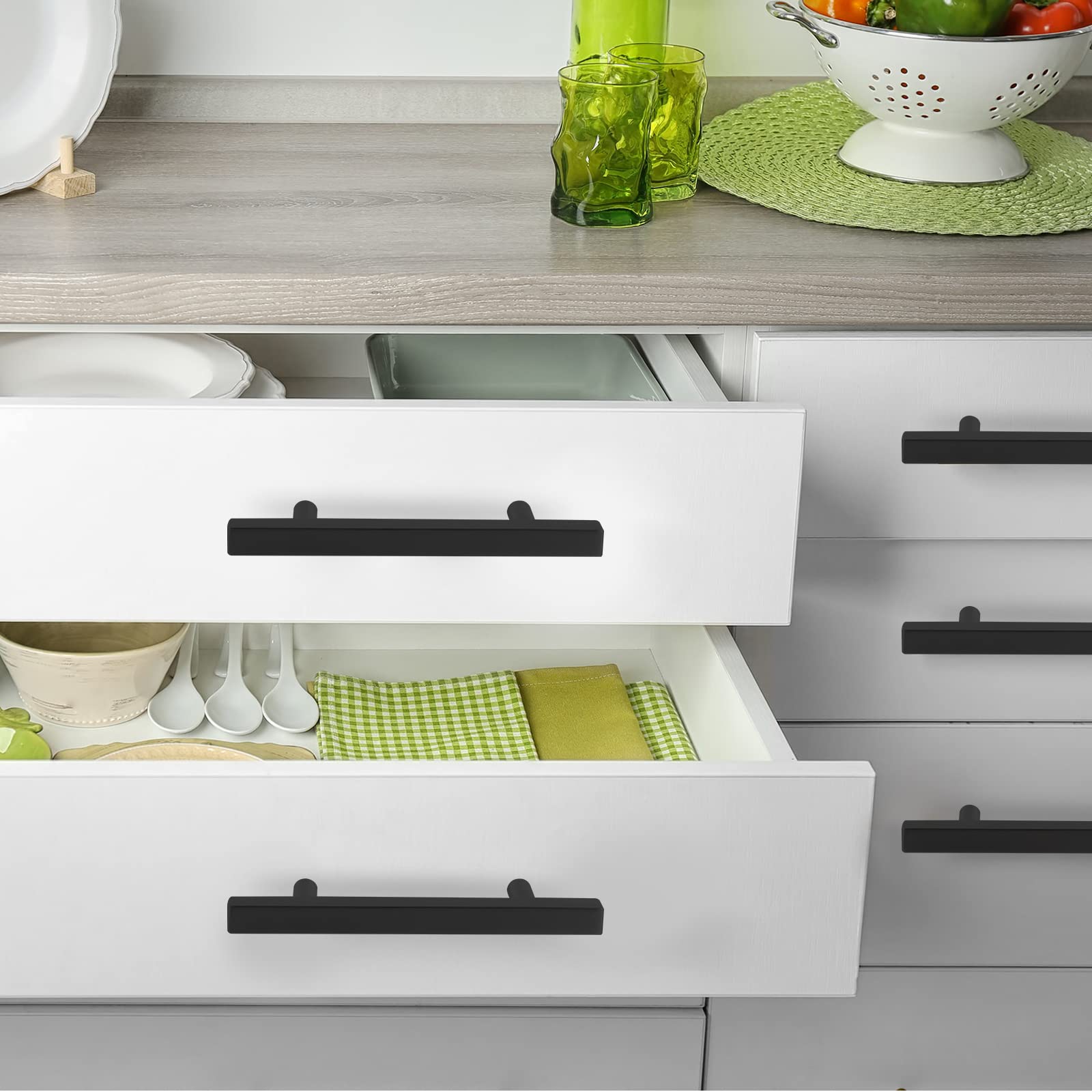 LONTAN Set di 25 maniglie nere interasse 160 mm, manico per mobili da cucina, colore nero, maniglia per porta cucina, maniglia per mobili, maniglia per cucina, maniglia nera, maniglia per armadietto,