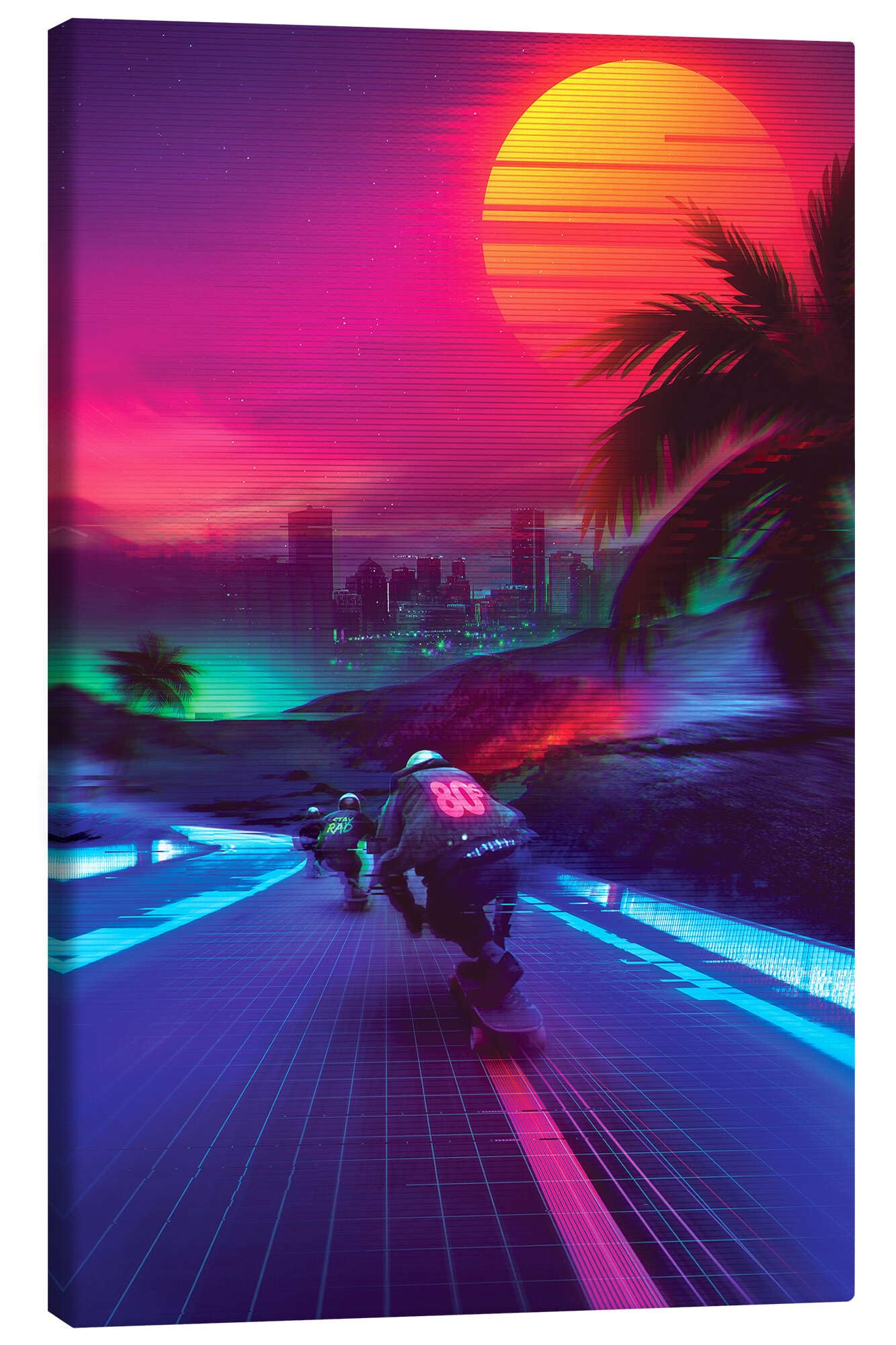 Synthwave Midnight Outrun Obraz na płótnie Denny Busyet 80 x 120 cm Różowy Obrazy Dekoracja ścienna