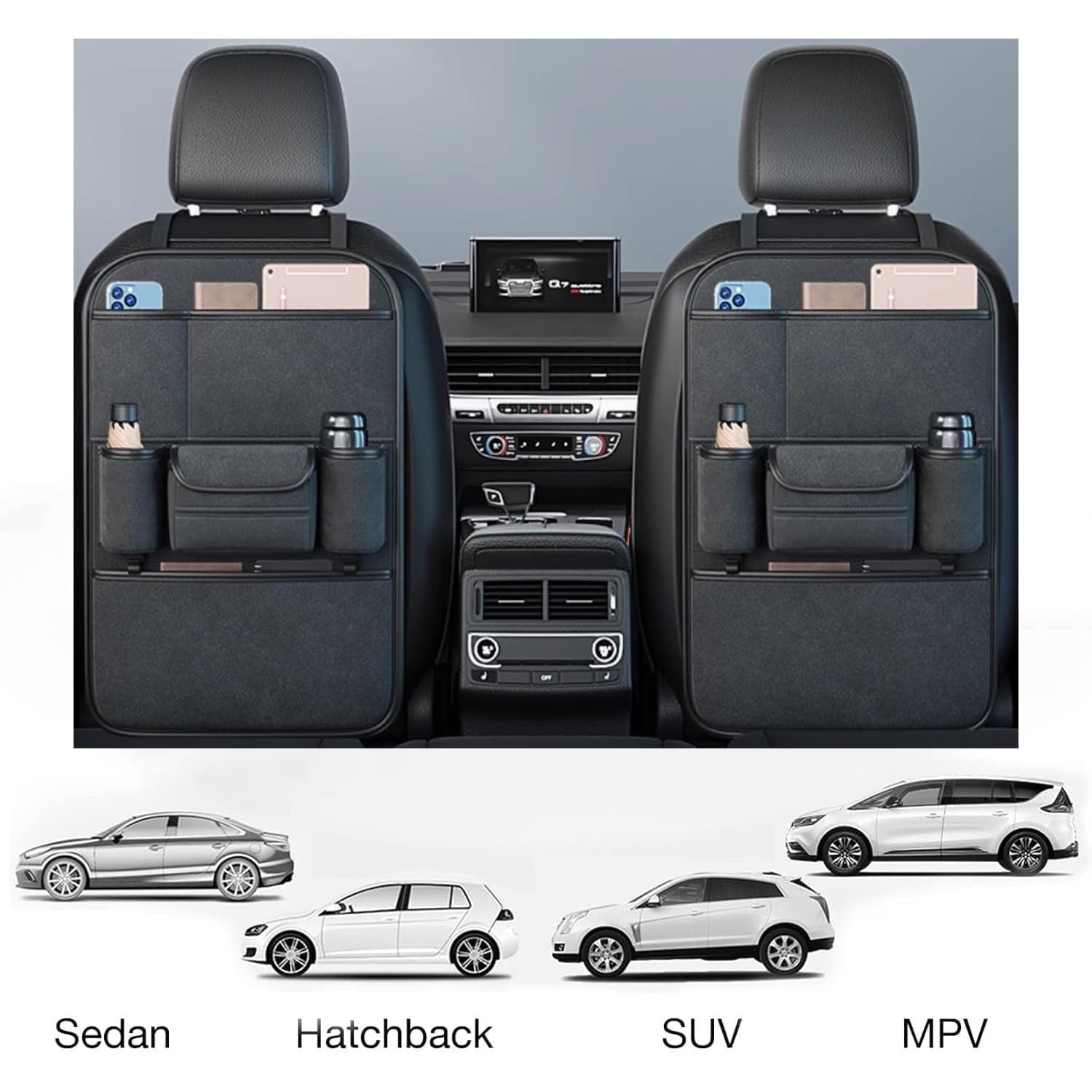 Rückenlehnen-Schutzmatte für VW EOS 2-Door 2006-2024 2025, Rückenlehnenschutz, Auto Rückenlehnenschutz Organizer Autositz Rückseite,Two Storage-Advanced Grey