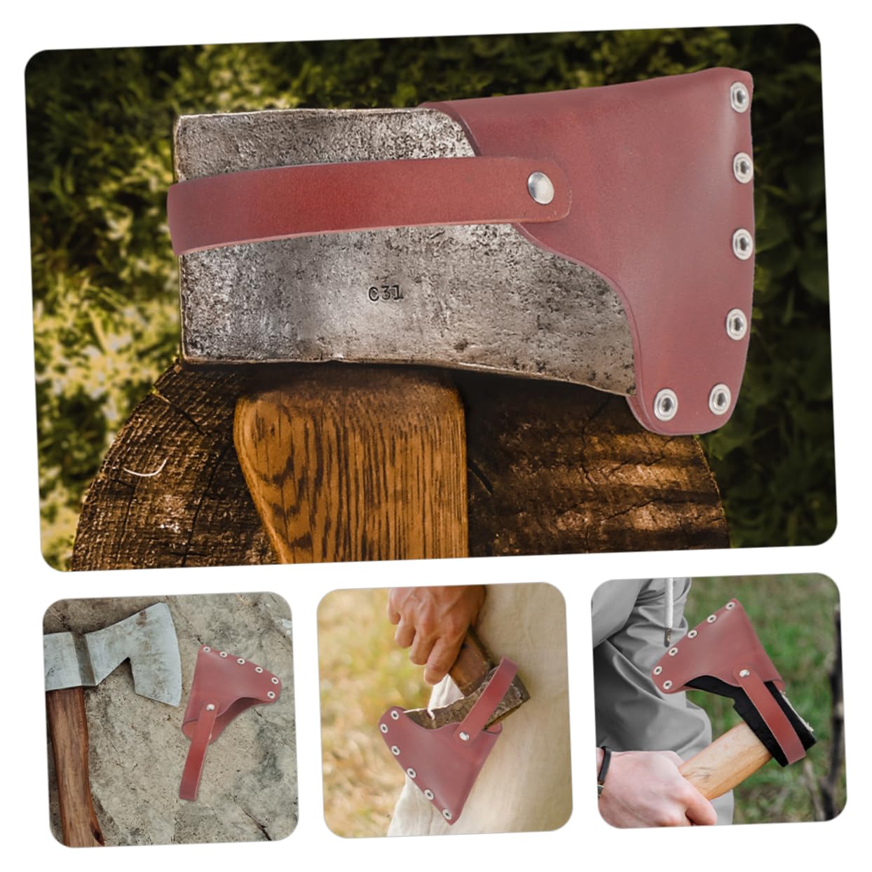 ASAKKURA Leather Axe Cover Protective Hatchet Head Case for Outdoor Use and Accessory for Hatchets Prevents Injury and Ensures Protection for Camping and Gardening