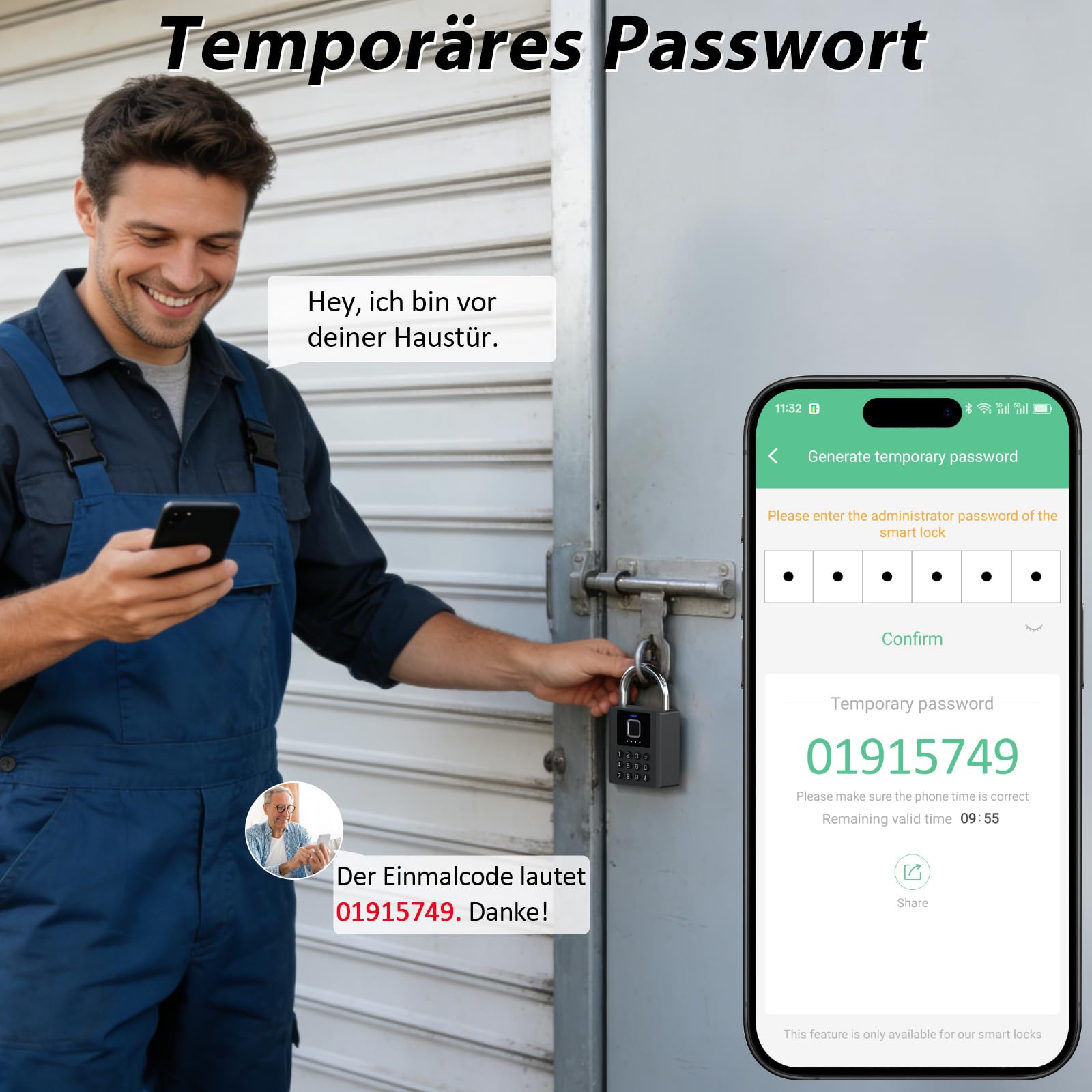 Fingerabdruck Vorhängeschloss Outdoor eLinkSmart Zahlenschloss mit 9-Tasten-Code, Bluetooth App-Steuerung, IP67 Wasserdicht, Schwerlast Bügelschloss mit 2 Schlüsseln für Tor, Gartenhaus, LKW