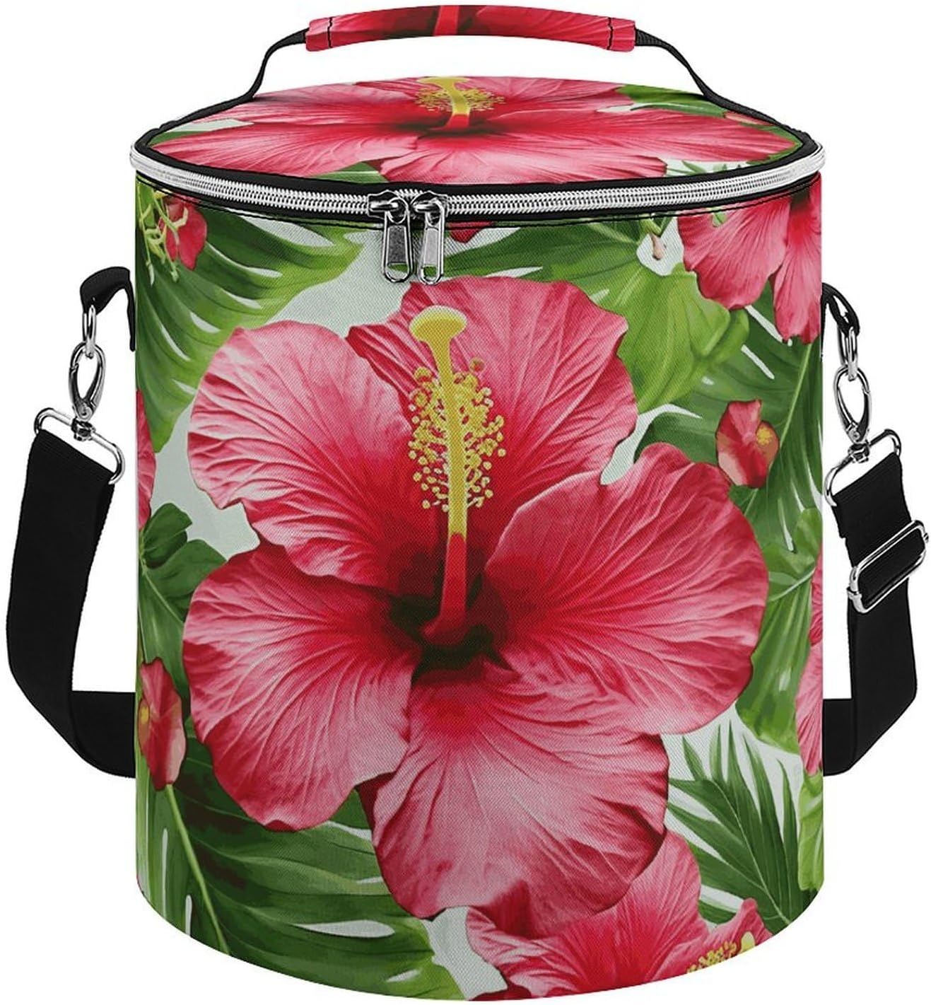 Hibiscus Flower Lunch Bag 15L, Insulated Picnic Basket with Leakproof Design - Large Cooler Tote for Camping, Beach, Hiking & Groceries