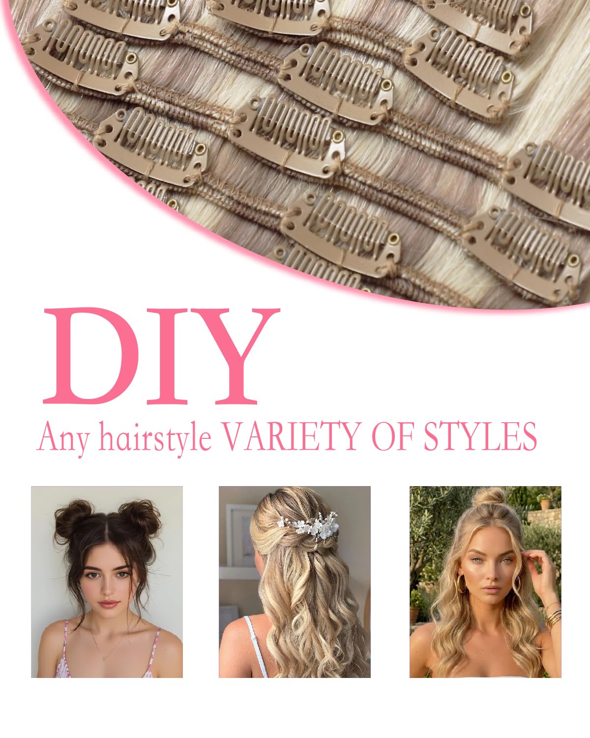 Sindra Clip in Extensions Echthaar Real Human Hair Remy Hair Extension Clip in Haarverlängerung Natürliche 35cm 6pcs 100g Aschblond mit Platinblond Blond C18P613 14Zoll