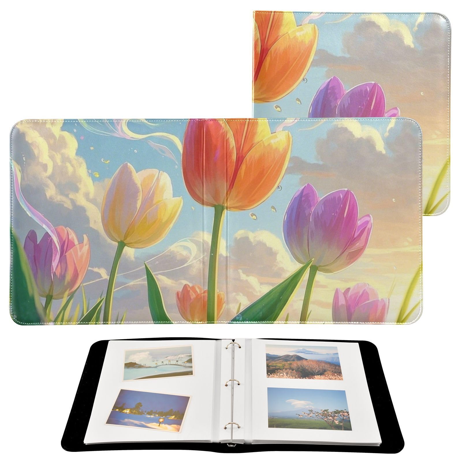 Photo Album 4x6, 5x7,6x8,Artificial Leather Photo Albums with 20 Detachable Sheets Tulips Pattern for Family Wedding,Multi 5