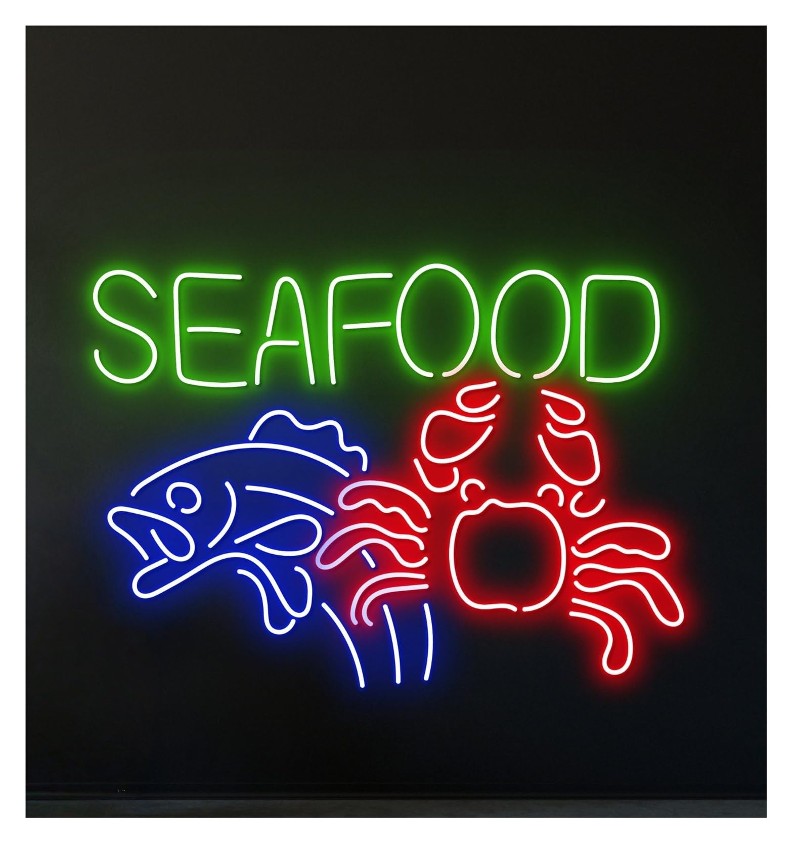 Hanging Art Neon Signs Seafood Neon Sign Shop Restaurant LED Light Store Decor Storefront Window Display Business Entrance 68cm