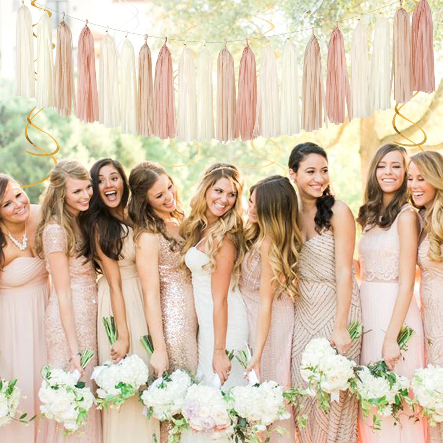 Champagne-Gold Beige Fall Bridal-Shower Party-Decorations - 36pcs Bride To Be Banner,Bachelorette Paper Lanterns,Wedding Streamers Garland,Boho Peach Tissue Pom Poms Flower Fan Decor Supplies Burgleda - Image 6