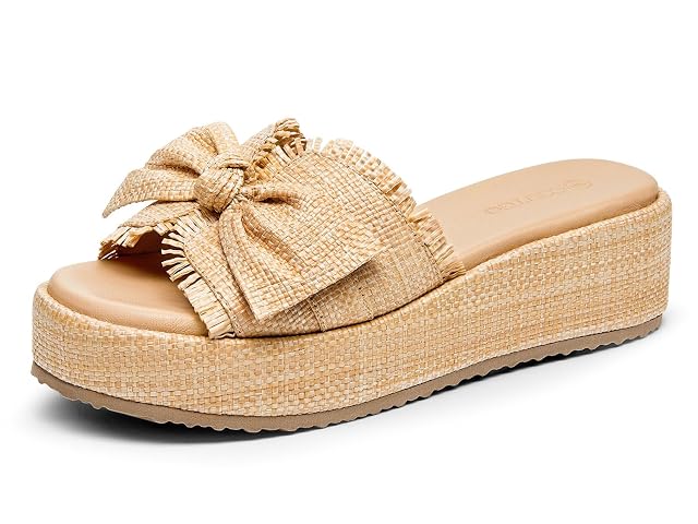 Coutgo Womens Platform Wedge Sandals Bow Open Toe Slide Sandals Straw Slip On Summer Beach Shoes