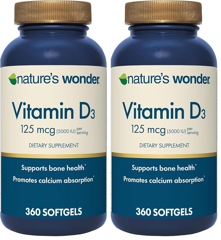 Nature's Wonder Suplemento de Vitamina D3 125 mcg (5.000 UI), 720 cápsulas gelatinosas