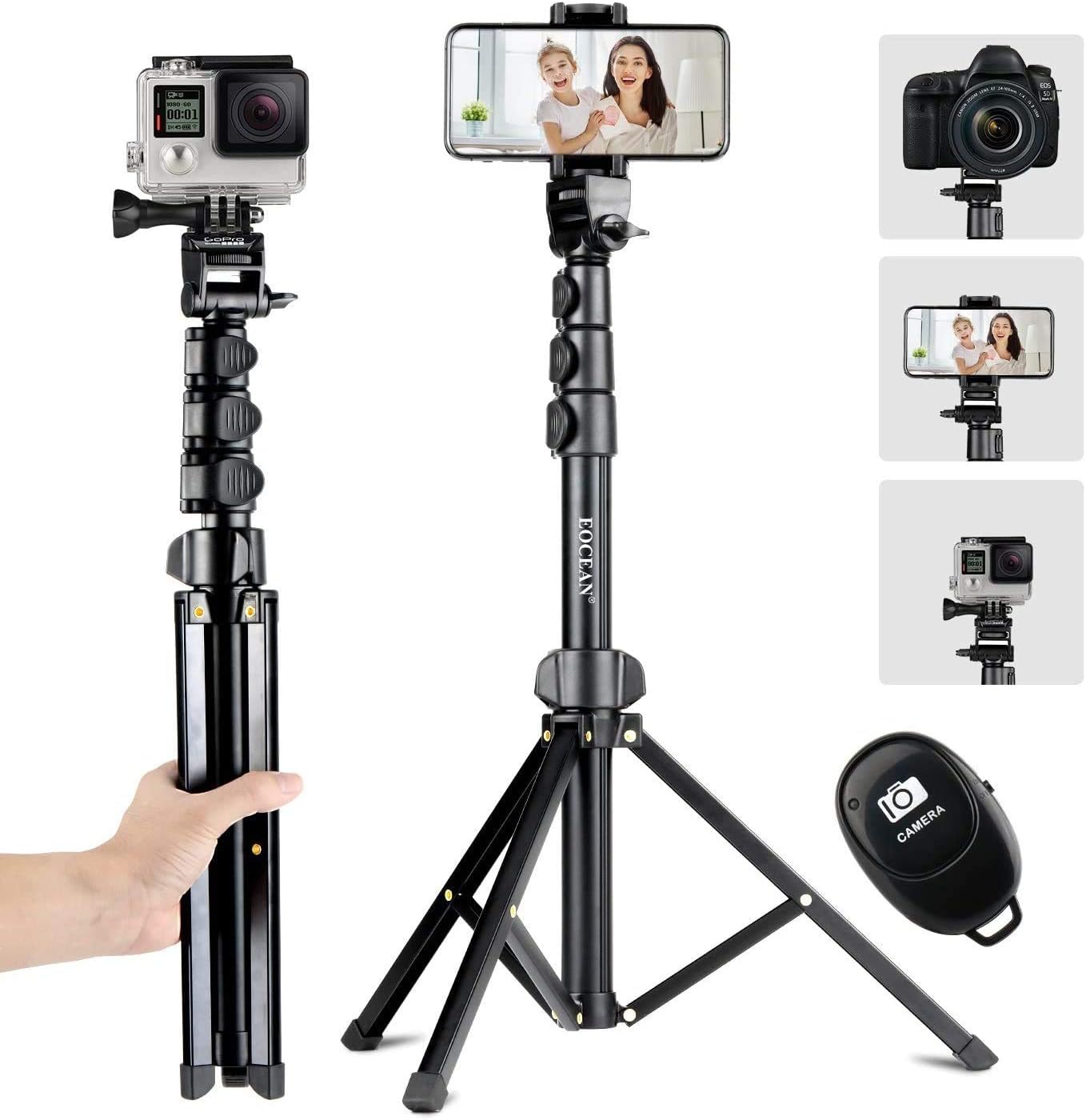 Eocean142cm Selfie Tripod for iPhone, Mobile Tripod Phone Tripod Stand for Video Recording, Travel Selfie Stick iPhone Tripod With Remote