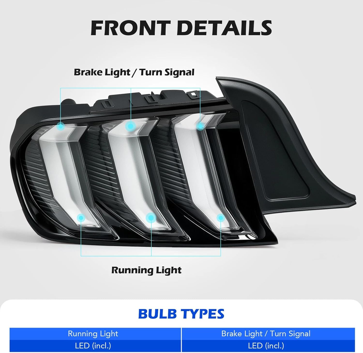 2 PCS Tail Lights Compatible with 2015 2016 2017 2018 2019 2020 2021 2022 Ford Mustang LED Tail Lights Rear Lamps Sequential Driver & Passenger Side Black/Clear