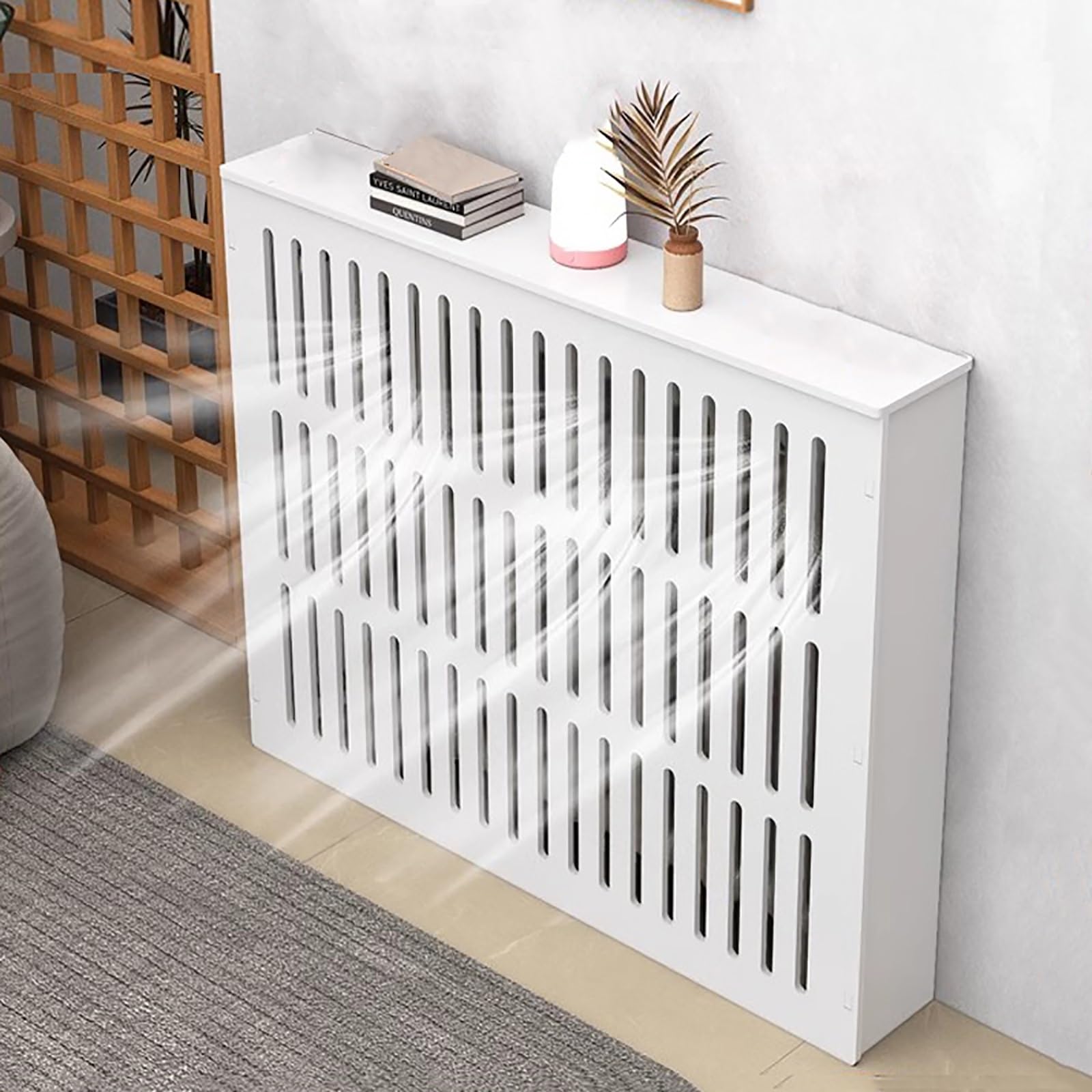 Heizkörperabdeckung für Zuhause, 4-seitiges Heizkörperverkleidung, Heizkörper Verkleidung für Verstecken Überfüllter Rohre, Holz, Abschirmendes Aufbewahrungsdesign(80x80x15cm/31x31x6in)