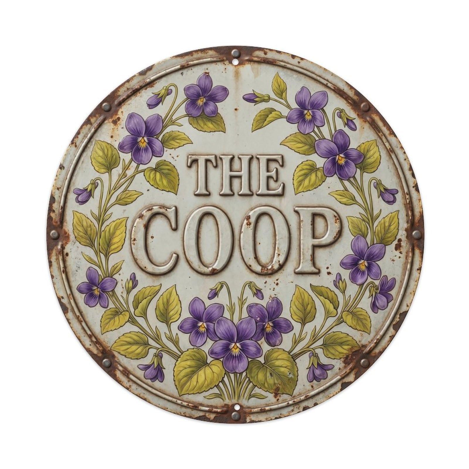 Botanical Floral Farmhouse Chicken Coop Violet Metal Tin Sign